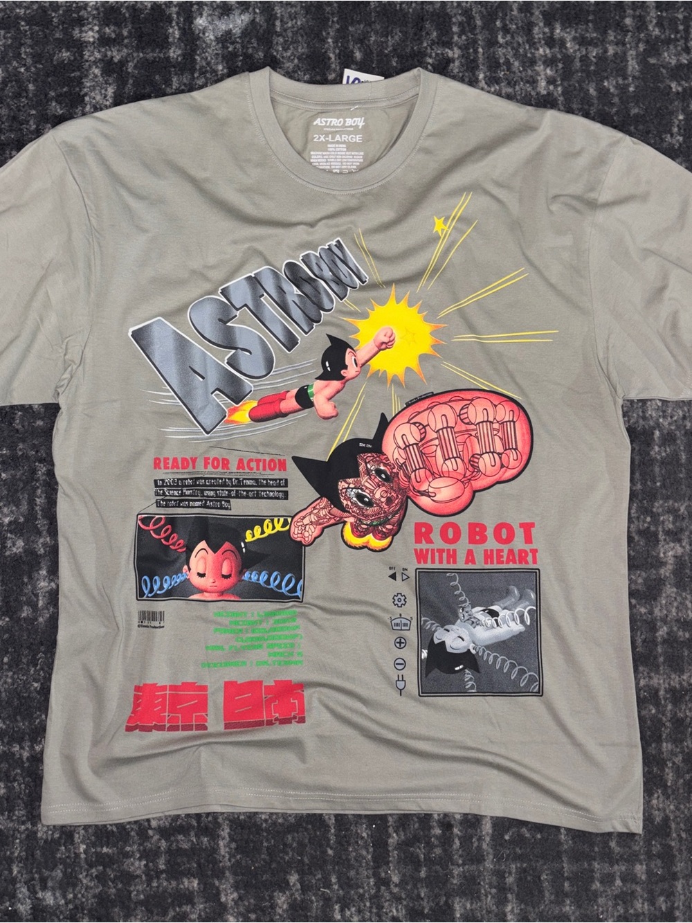 Astro Boy Robot With a Heart Graphic T Shirt Men’s 2XL Gray Anime Streetwear